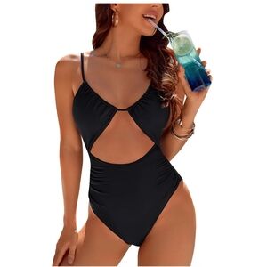 Blooming Jelly Elegant Black Cutout Tummy Control One-Piece Swimsuit
